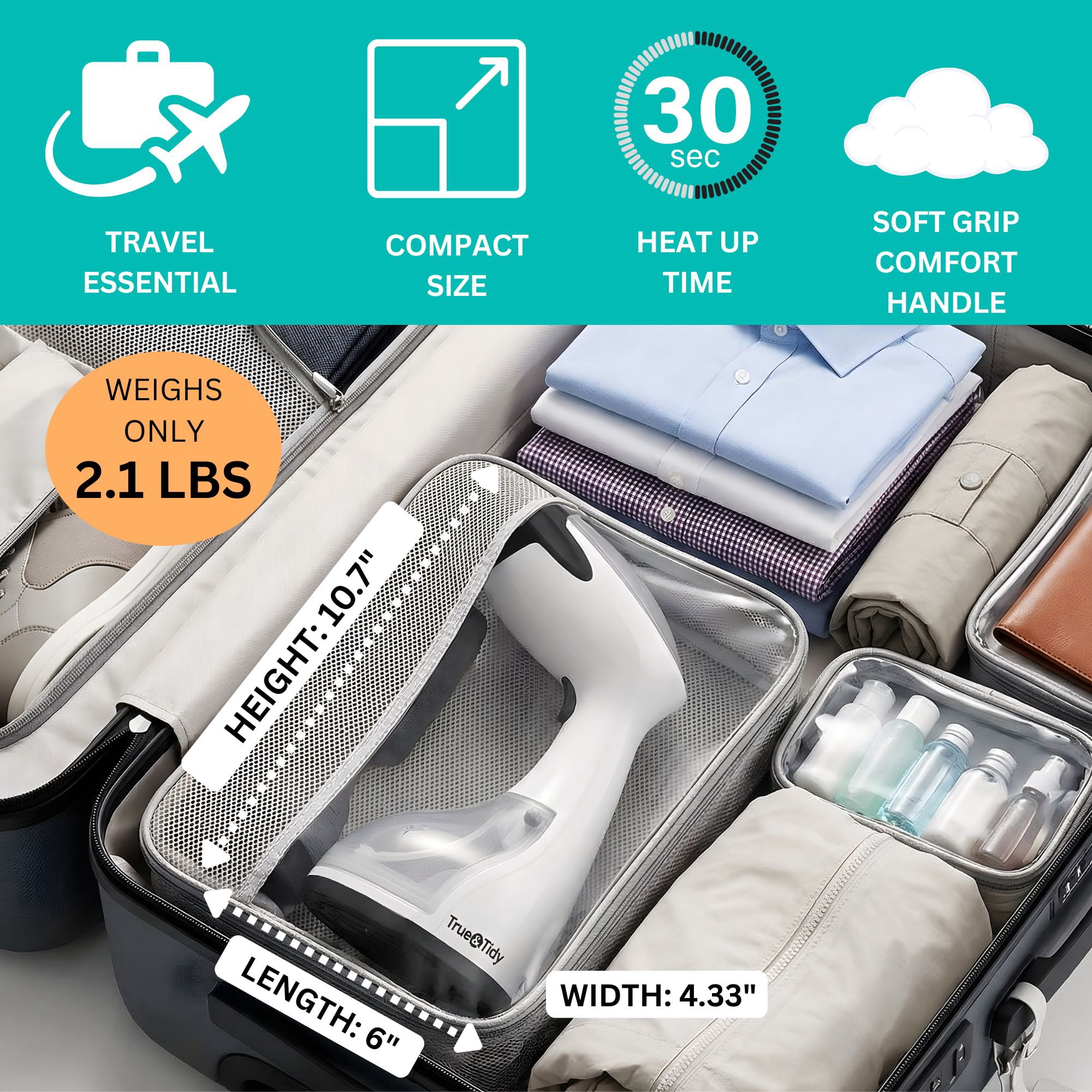 True & Tidy Tidy Hand Held Portable Clothes Steamer,  1200W, With A Stainless-Steel Plate