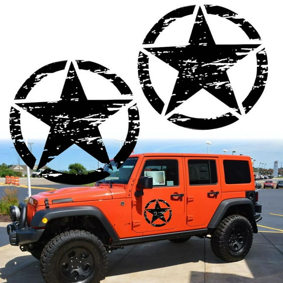 2Pcs 20" Black Military Army Star Graphic Stickers Hood Side Door Vinyl Decal For Car Trunk Etc