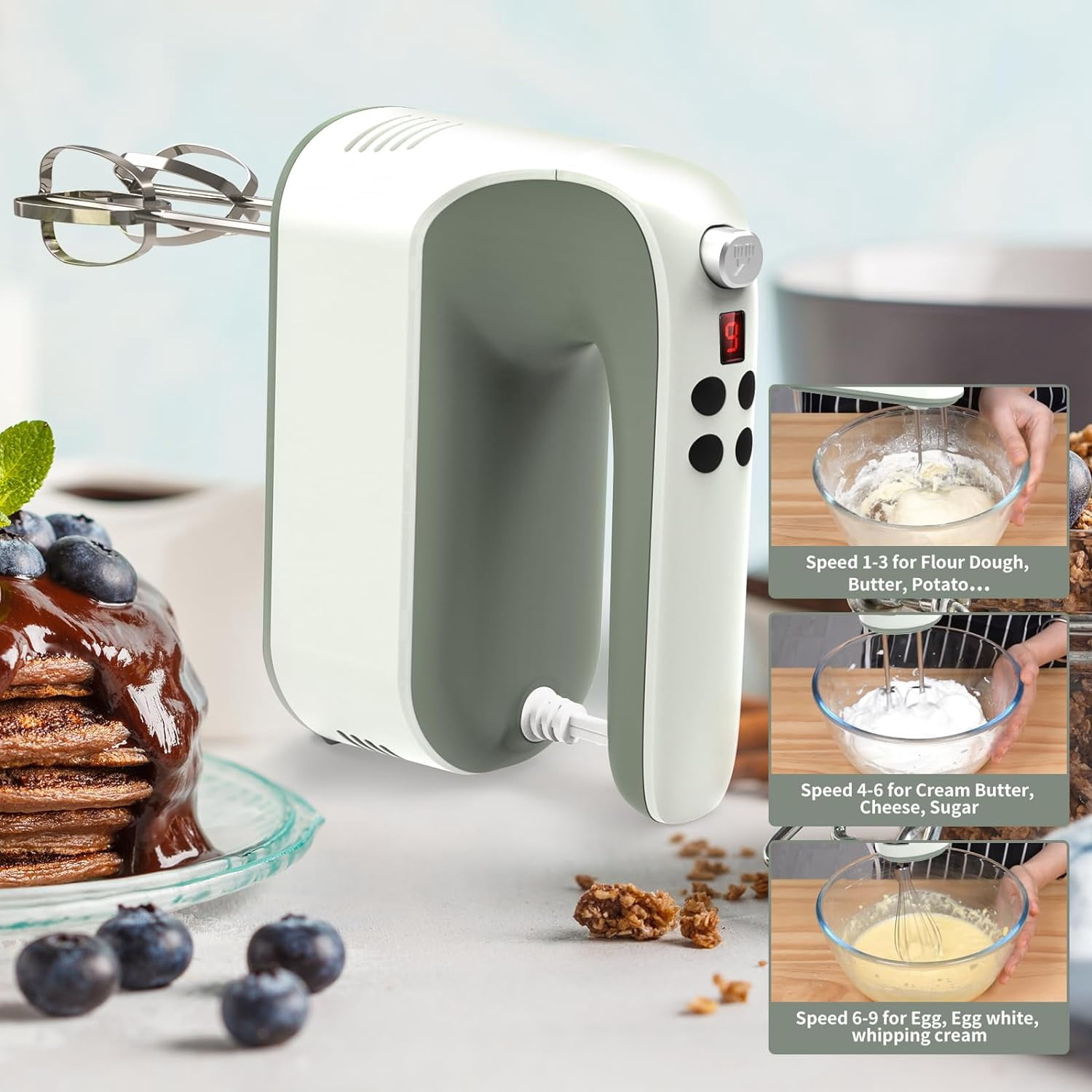 9-Speed Digital Hand Mixer Electric, 400W Powerful  Motor with Storage Case and 5 Accessories