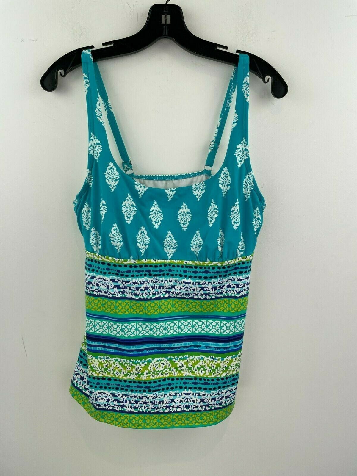Lands' End Striped Paisley Tankini Top Scuba Blue 6 NEW 482084