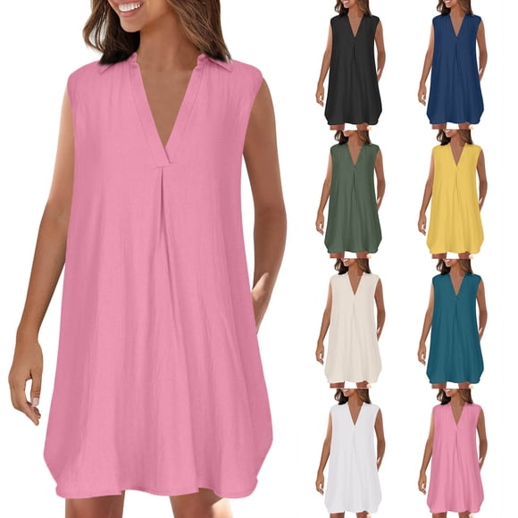 Sentmoon Boho Maxi Dress Regular Fit Sleeveless V Neck 2026 Summer Hawaiian Dresses for Women Solid Color Women Dress Trendy for Lounge and Relax XL