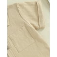 thumbnail image 5 of Toddler Boy Summer Cotton Linen Outfits Solid Color Short Sleeve Button Down Shirt Tops with Shorts, 5 of 8