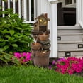 thumbnail image 5 of LuxenHome 29.1" H Bowls and Birdhouse Resin Outdoor Fountain with LED Lights, 5 of 9
