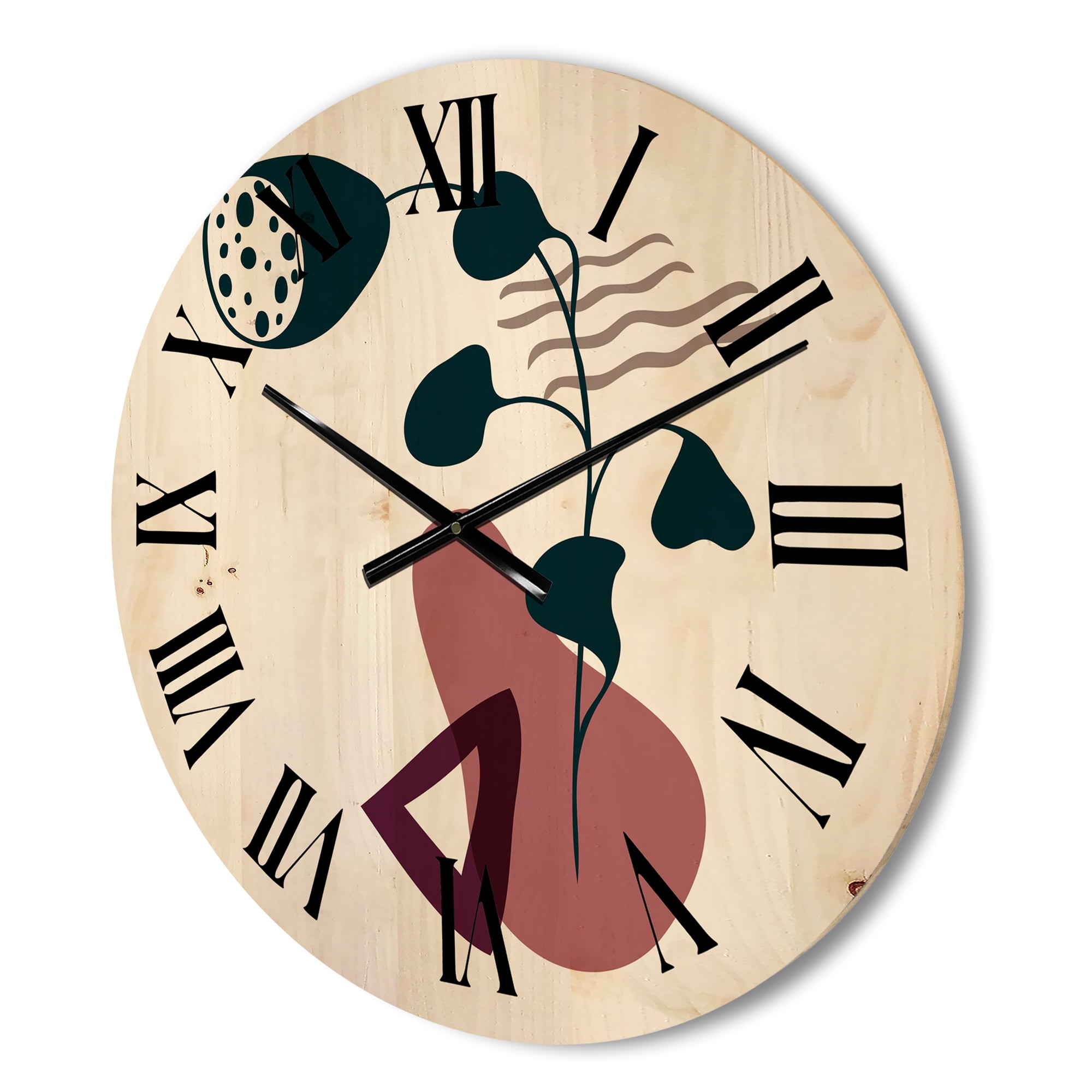 Designart 'Abstract Flowers Plants With Elementary Shapes V' Modern Wood Wall Clock