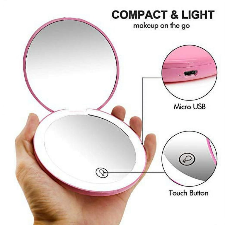 Glam Hobby LED Lighted Travel Makeup Mirror, 1x/7x Magnification - Daylight  LED, Touch button, Dimmable, Compact, Portable, USB Chargeable battery  operarted, Large 4 1/2β Wide Folding MirrorοΌpinkοΌ - Walmart.com