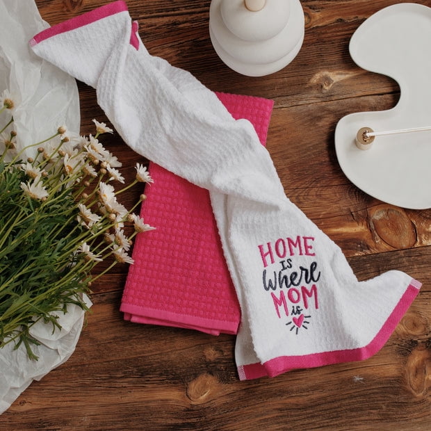 Wear Sierra 100% Cotton Kitchen Towel Set of 2 – Soft & Absorbent Dish Towels for Cooking & Cleaning – “Home Is Where Mom Is” Design