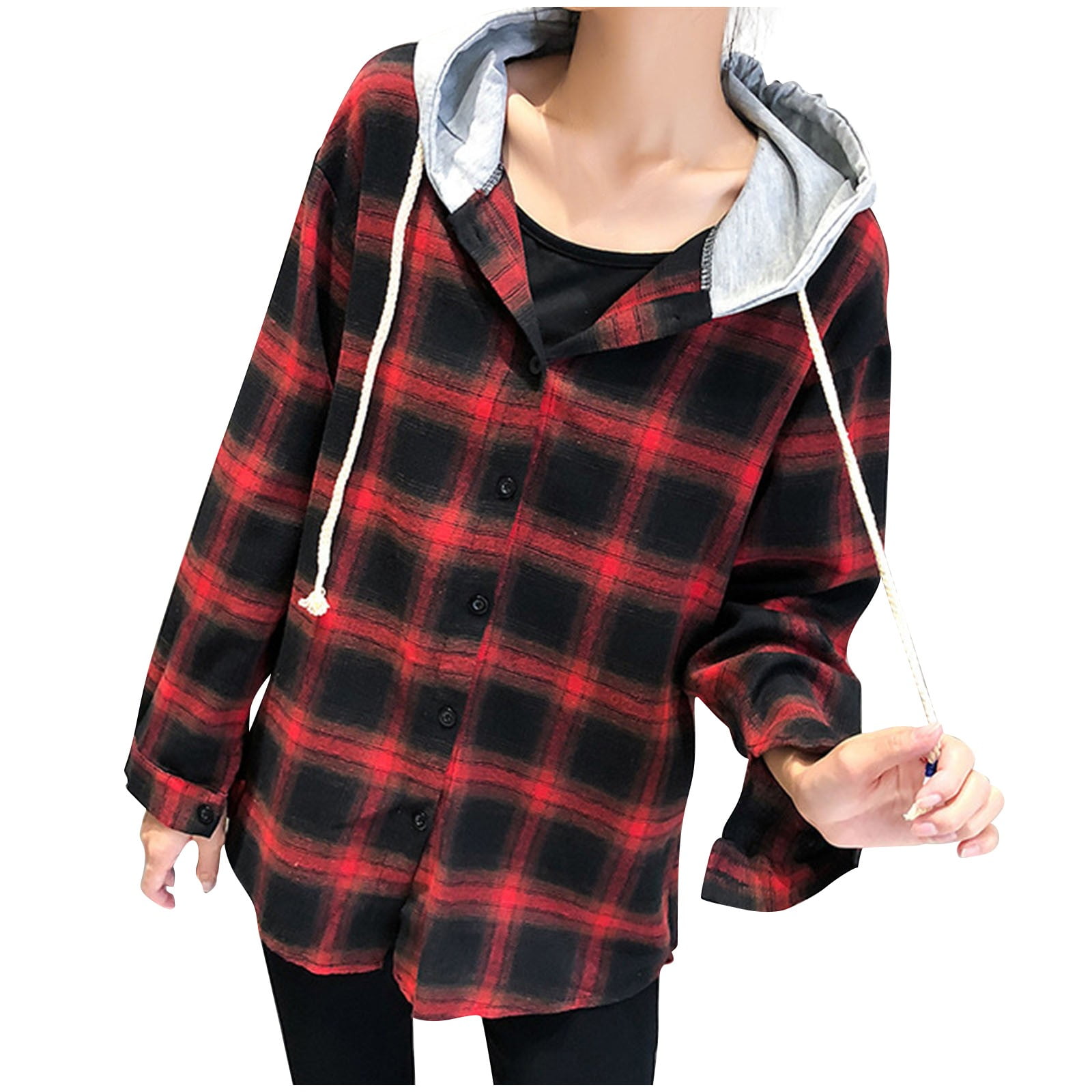 Women Plaid Sweatshirts Jackets Coat Hoodie Button Sweatshirt Outwear Women Plaid Sweatshirts Jackets Coat Hoodie Button Sweatshirt Outwear