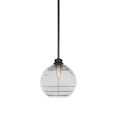 thumbnail image 1 of Malena Stem Hung Pendant In Matte Black Finish With 10" Clear Ribbed Glass, 1 of 1