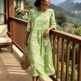 thumbnail image 6 of Ahabrexf Summer Dresses for Women, Floral Embroidered 3/4 Sleeve Round Neck Casual Midi Dress for Beach Vacation Wear, 6 of 8