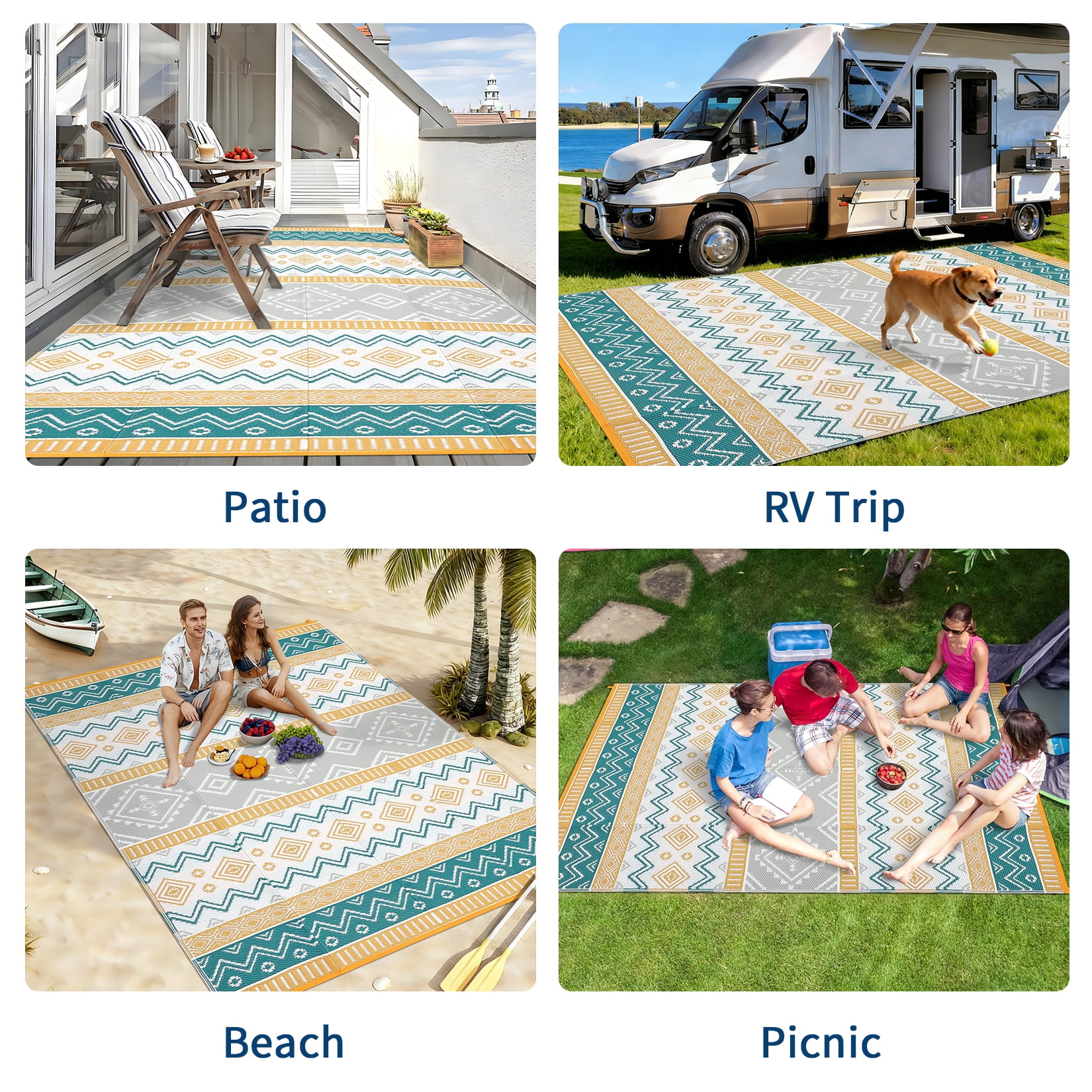 Garvee Outdoor Area Rug 9'x18' Waterproof Outdoor Carpet, Boho Plastic Straw Rug RV Mat for Picnic, Deck, Balcony, Beach, Patio, Multicolor