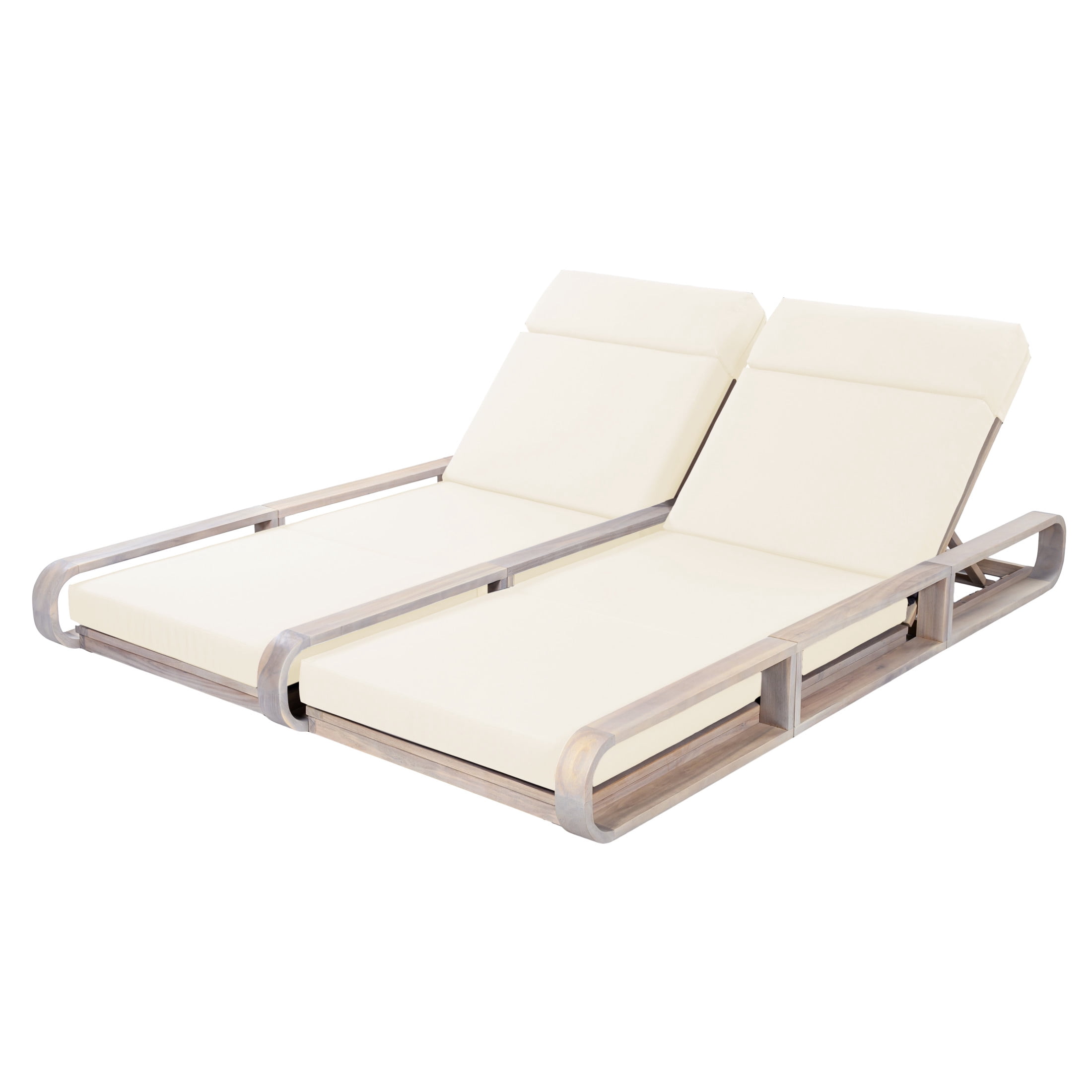 Christopher Knight Home 79" Outdoor Double Chaise Lounge Set with 4-Fold Beige Cushions, Light White