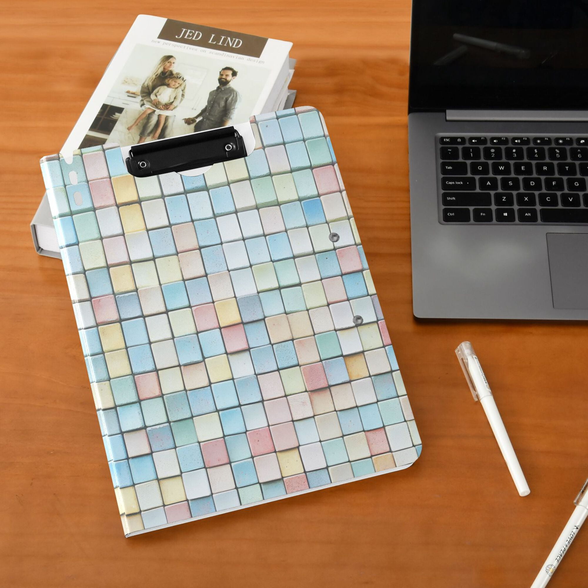 FORMRS A4 Clipboard Folder with Pen Holder Horizontal Foldable School Office Binder, Small Pastel Pattern