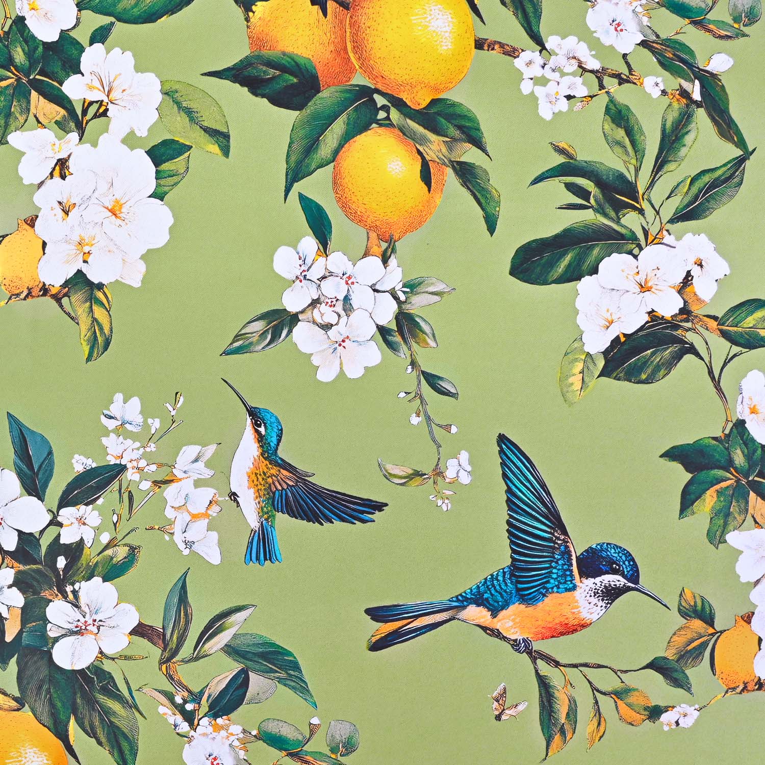 Alishomtll Floral Lemon Hummingbird Blackout Curtains Room Darkening Grommet Window Drapes for Living Room , 52" x84", ,Set of 2 Panels,Sage Green