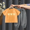 thumbnail image 4 of Amidoa Girls Summer Outfit Sets 2 Piece Graphic T-Shirt Short Sleeve Pants Kids Clothing Sets Orange Size 6, 4 of 6