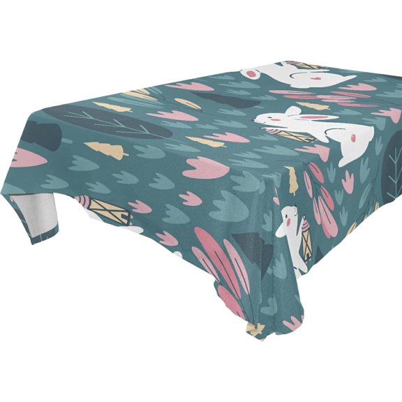 SKYSONIC Easter Bunny Eggs Tablecloth Waterproof Washable Polyester Square Table Cover Durable Tablecloth for Kitchen Dining Table Party Decor (60 X 120 Inch)