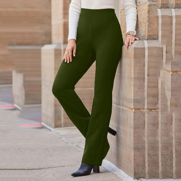 Brglopf Womens Stretch Dress Pants Casual Slacks Pants with Pockets Flared  Straight Leg Bootcut Trousers for Office Work Business(Army Green,M)