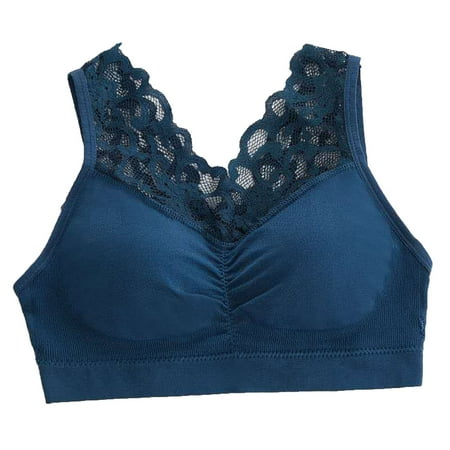 Ndbuld Plus Size Bras for Women Wireless Support Women s Sexy Non Magnetic and Non Steel Ring Gathered Bra with Thin Cup and Adjustable Sexy Lace Bra Underwear Today s Big Sale M Blue