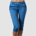 thumbnail image 2 of vigerkar Women's Capri Leggings High Waisted Pull on Stretch Cropped Skinny Pants Regular & Plus Size Blue, L, 2 of 4