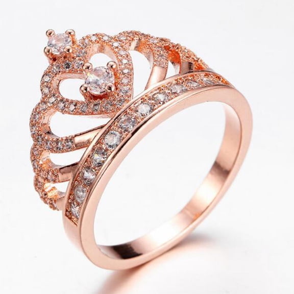 Women's Creative Crown Heart-shaped Zircon Ring