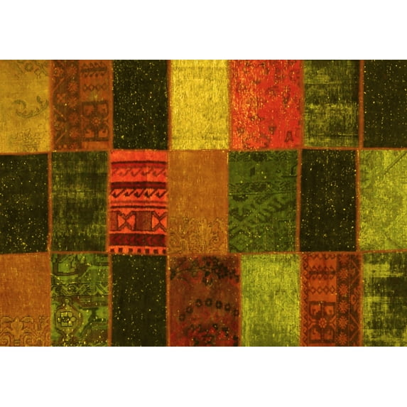 Ahgly Company Indoor Rectangle Patchwork Yellow Transitional Area Rugs, 5' x 8'
