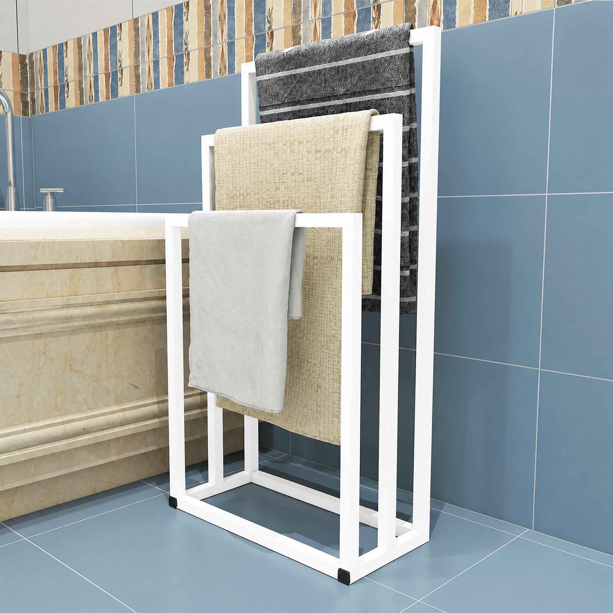 Metal Freestanding Towel Rack 3 Tiers Hand Towel Holder Organizer for Bathroom Accessories, White