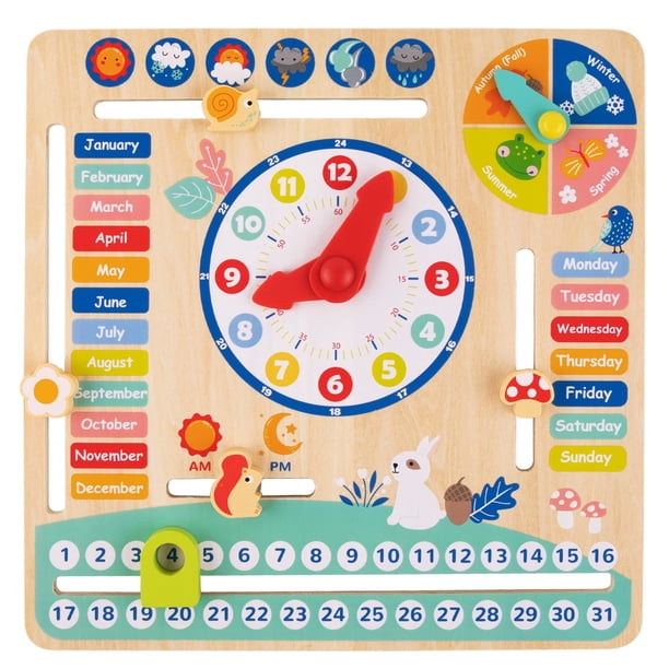 TOOKYLAND Montessori Juguetes Educativos de Aprendizaje de Madera Calendario Diario para niños Mi Calendario Reloj Juguetes de Madera Regalos para niños pequeños a Partir de 3 años