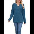 thumbnail image 1 of Camisas de Larga para Mujer, Suéteres Elegantes Informales con Botones y Cuello en V, Tops Tipo Jersey, Conjuntos de Otoño. Azul Pavo Real XXL, 1 of 10