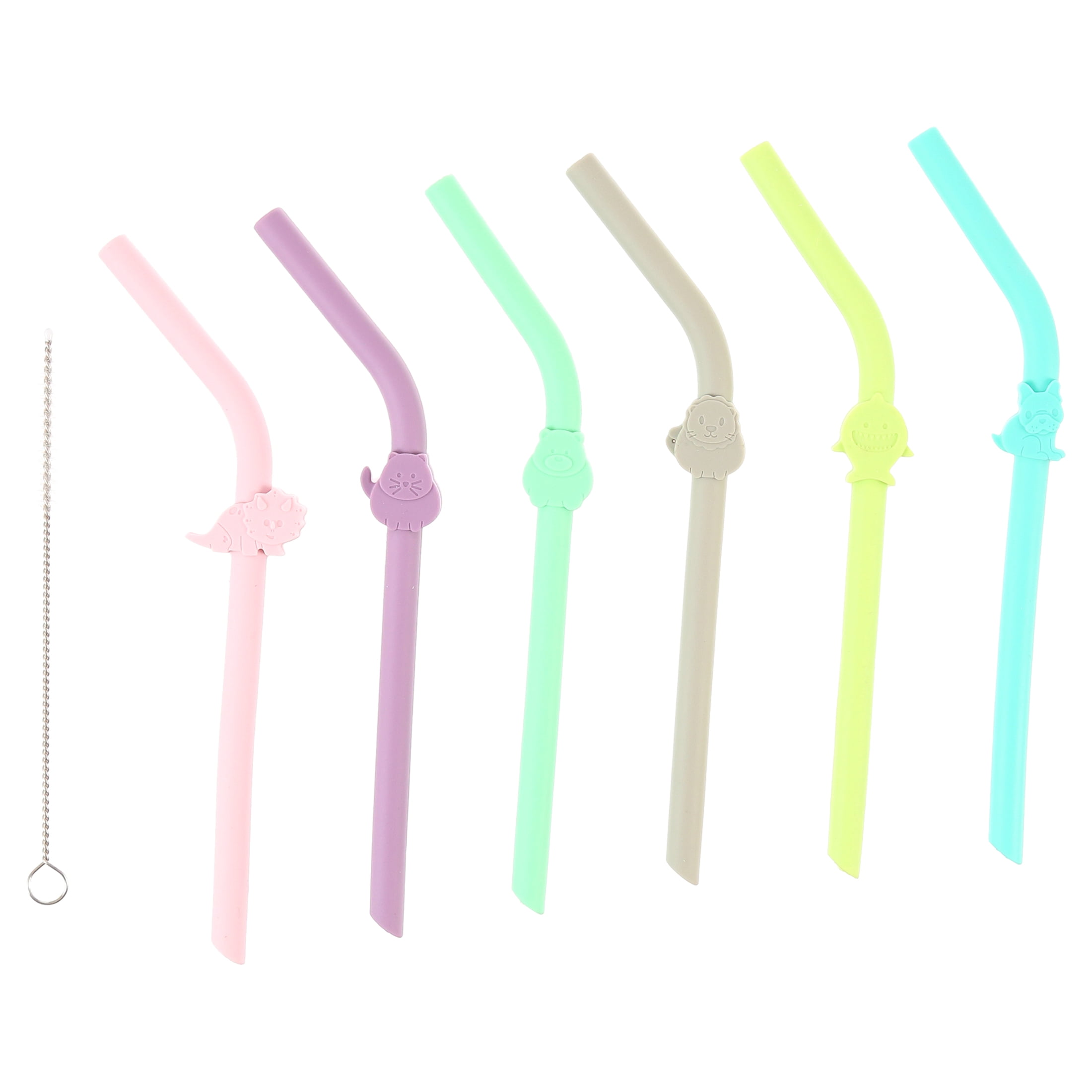 Melii Baby, Silicone Straws 6 Piece Set with Cleaning Brush, Multi-color