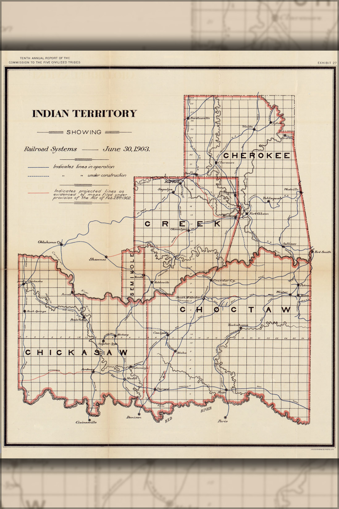 24"x36" Gallery Poster, map of Indian Territory with railroads 1903 ...