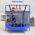thumbnail image 4 of 60" Mini Trampoline for Kids with Basketball Hoop, Indoor/Outdoor Toddler Trampoline with Safety Enclosure, Segmart Kids Trampoline with Adjustable Gymnastics Bars, Swing, Ring, Ocean Balls, 4 of 9