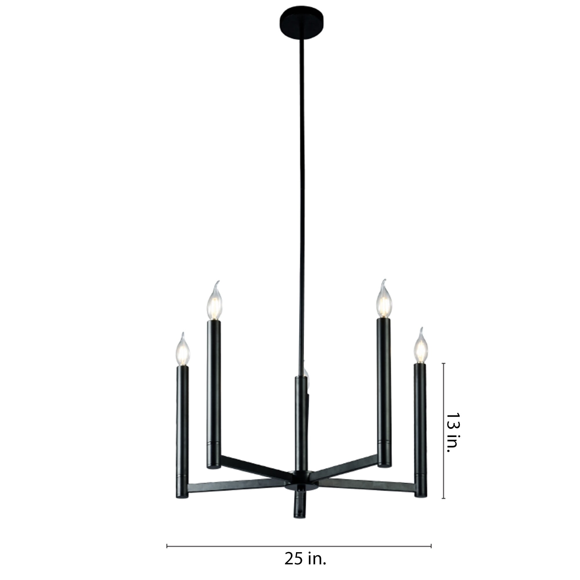 Tayon 24 in. 5-Light Indoor Satin Black Finish Chandelier with Light Kit