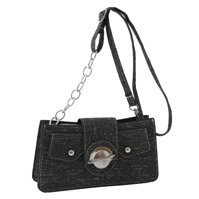Embrague Femenino Bolso de la axila de la moda de las mujeres Bolsos de la cartera del dril de algodón de la cadena de moda para el regalo (negro) Likrtyny Para Estrenar