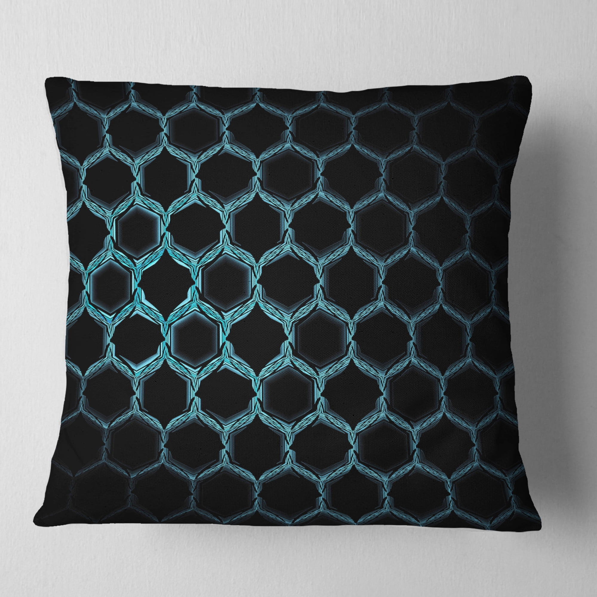 Designart Honeycomb Fractal Gold Hex Pixel - Abstract Throw Pillow - 16x16