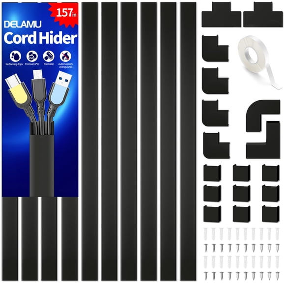 Cable Hider Delamu, ocultador de cables de pared para TV montado en la pared, 4 m, negro