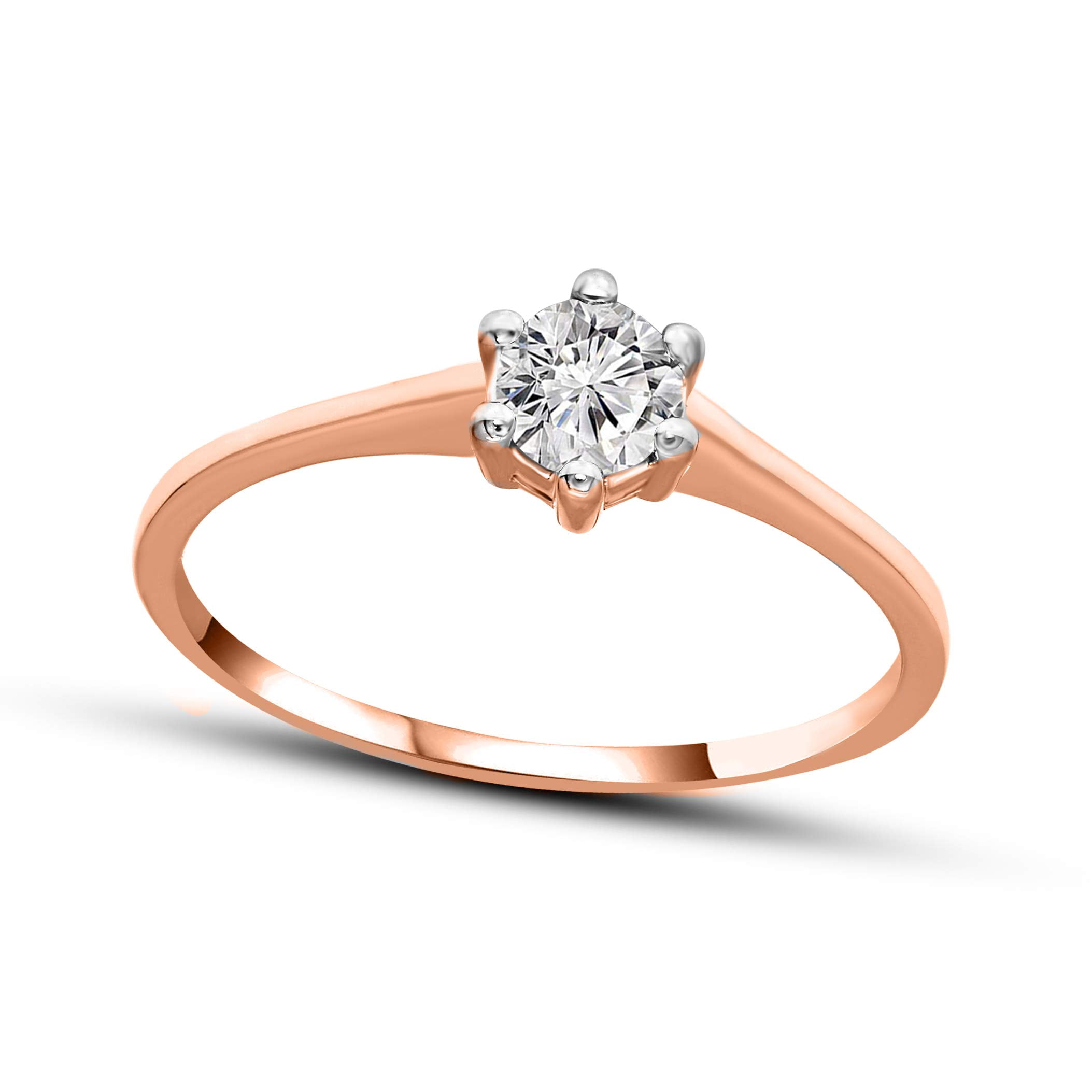 Tanache - IGI Certified Natural Diamond Ring 14K Rose Gold 1/2 carat 100%  Real Diamond 6 Prong Solitaire Ring For Women (1/2 CTTW, GH Color, I2 