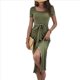 thumbnail image 1 of Vestido Maxi de Verano 2025 para Mujer, Corta, Cuello Redondo, Cintura Anudada, Corte Entallado, Abertura, Fruncido Verde M, 1 of 10