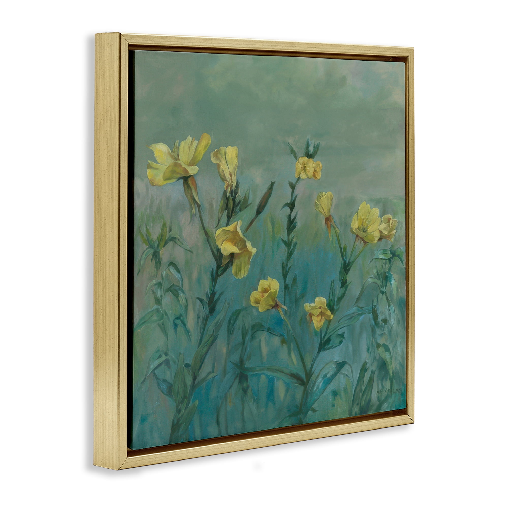Stupell Industries Buttercup Flower Field Landscape & Nature Painting Gold Floater Framed Canvas Art Print Wall Art, 25 x 25