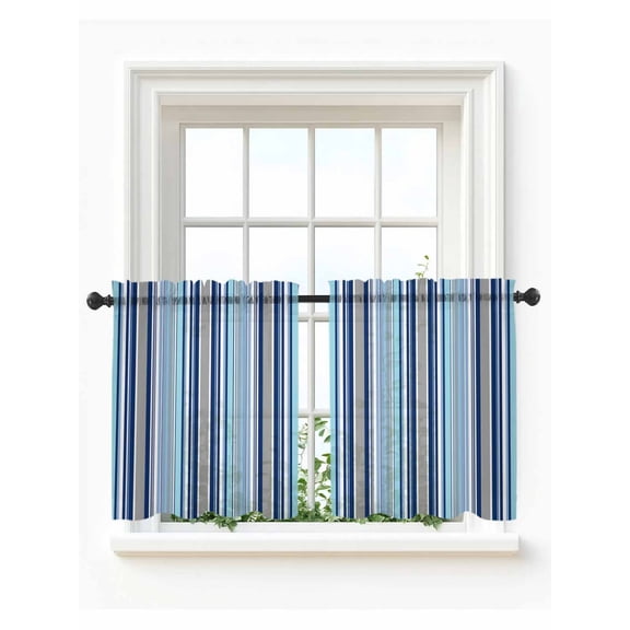 Blue Green Striped Tier Curtains 36 Inch Length,Sheer Curtains for Bedroom Living Room Window Colorful Abstract Vertical Lines Art Small Half Window Kitchen Curtains & Drapes 27.5"x36" 2 Panels