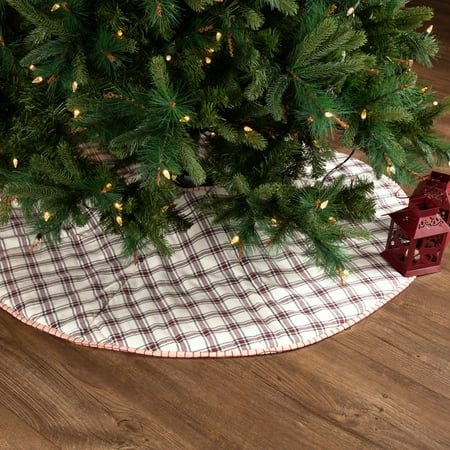 Christmas Tree Plaid Ivory White Farmhouse Christmas Decor Amory Cotton Chambray Plaid 48