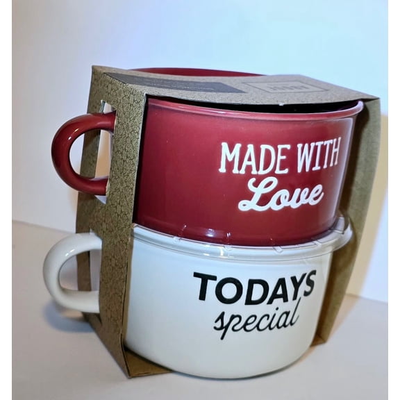 Made with Love Ceramic Mug, 2-Piece Set, Dark Red and Beige.