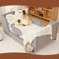 thumbnail image 3 of Mophoto Modern Gray Upholstered Toddler Bed with Padded Headboard Frame with Removable Guard Rails Kids Toddler Floor Standard Crib Size Bed for Girls and Boys(Mattress Not Included), 3 of 7
