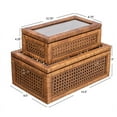 thumbnail image 3 of Creative Co-Op Modern Decorative Rectangle Woven Rattan and Wood Display Boxes with Glass Top, Set of 2 Sizes, Dark Brown Finish, 3 of 5