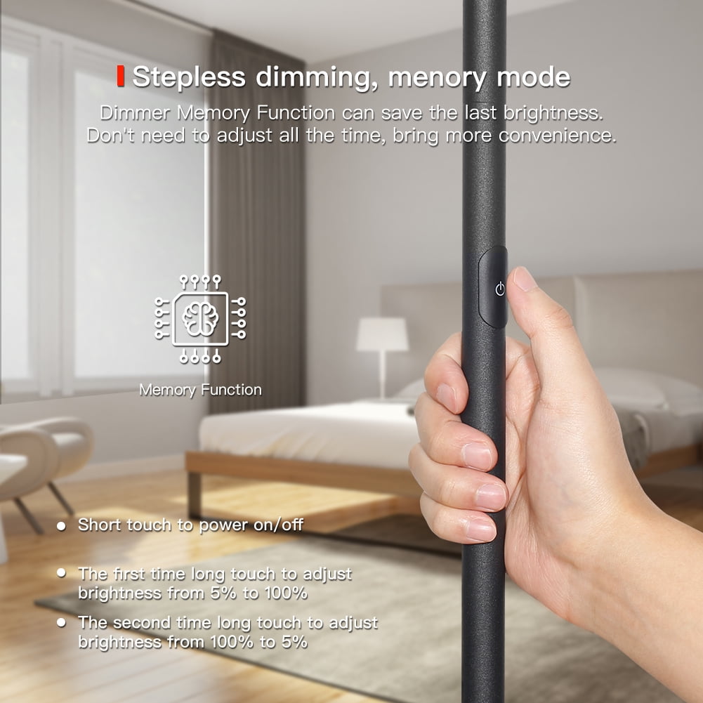 TECKIN Floor Lamp, 30W 2500LM LED Modern Torchiere Floor Lamp with 3 Color Temperatures, Memory Function, Stepless Dimmer, for Living Room, Bedroom, Office, Black