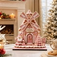 thumbnail image 6 of syligr Wooden Christmas House Ornament, Gingerbread Windmill House Christmas Tabletop Decoration for Mantel Shelf, Holiday Home Decor for Office, Party Gift, 6Inch, Pink, 6 of 7
