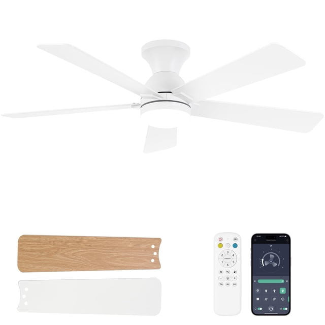 Ventilador de techo Dolavast de 48" reversible con luz LED y control remoto, blanco