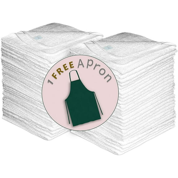 WASHCLOTHS Towels 11"x11" White 50 Pack, 100% Cotton Rich Fingertip, Cleaning Bar towel, Microfiber Alternate with 1 Free Apron -by COTTON HOMES