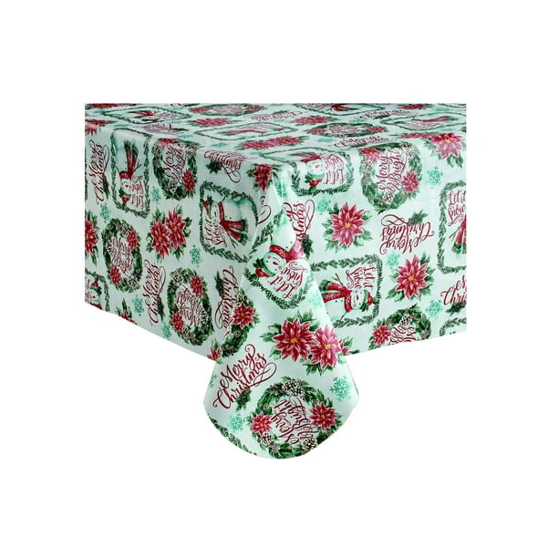 Winter Wonderland Vinyl Tablecloth Flannel Backed, Snowman Merry