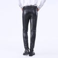 thumbnail image 2 of Men's Black PU Leather Pants Slim Fit&nbsp; Classic Pocket Stretchy Business Casual Trousers Daily Wear, 2 of 5