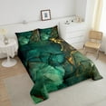 thumbnail image 3 of Dark Green Marbling Comforter Twin Aqua Turqoise Bedding Set, Abstract Geometry Down Comforter Gold Metallic Glitter Bed Set, Watercolor Foil Print Quilted Duvet Home Decor, 3 of 5