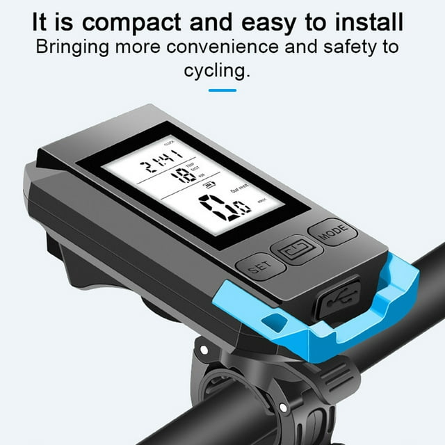 Biker Speedometer Multifunctional Bike Cycling Speedmeter Wireless Speed Meter with and Horn USB Rechargeable Waterproof Bike Speedometer Full Screen Backlight Cycling Accessory